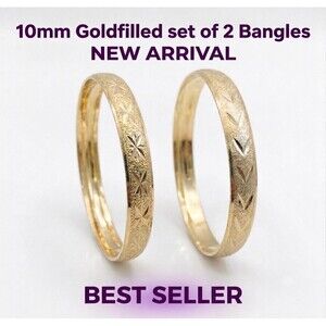 10mm Wide-14K Goldfilled set of 2 Bangles size 4 to 7